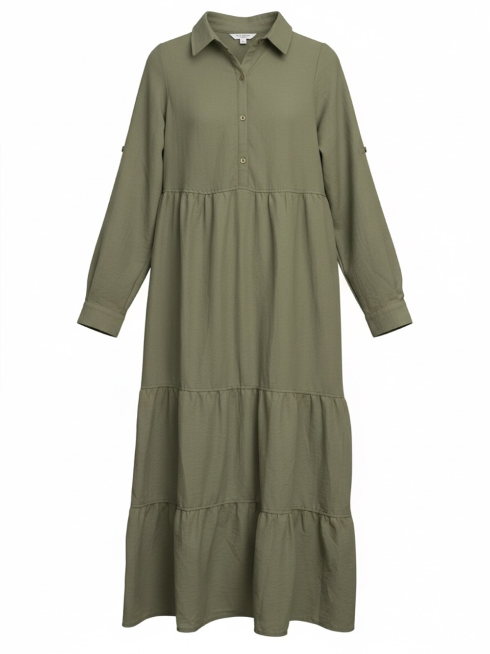 Max Studio London Olive Tiered Midi Shirt Dress Small - TLC